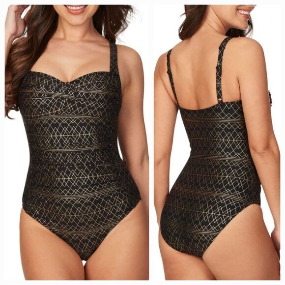 Elegant Black and Gold Women Swim One Piece - Picture 1 of 15